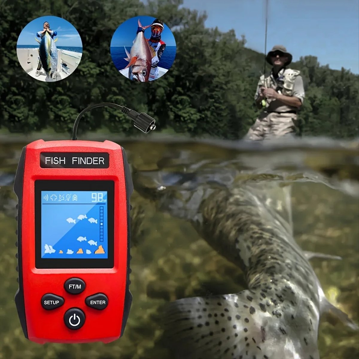 Kolorowy LCD Echosonda Przewod – Fishing Boat Depth Finder recenzja i cena